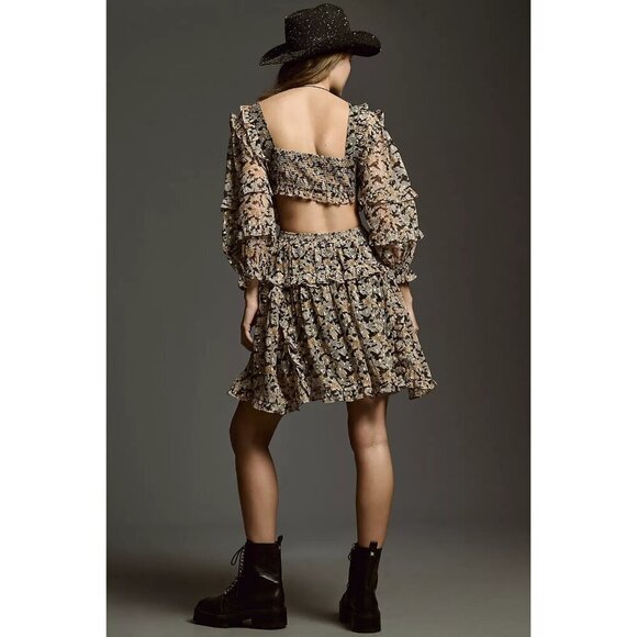 By Anthropologie Multicolour V-Neck Ruffle Cutout Dress Women's Size S - Picture 2 of 11